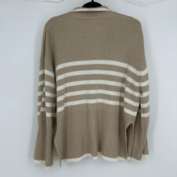 Rails Tessa Womens Sweater Size L Wool 1/4 Zip Ribbed Knit Sand Stripe Preppy - Picture 6 of 15